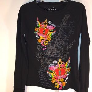 Vintage Y2K Fender Stratocaster Guitar long Sleeve T-Shirt Tatoo Art